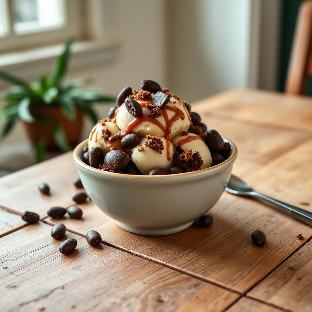 Coffee ice cream with chocolate-covered espresso beans and cake crunch