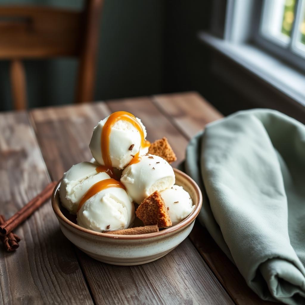 Monkey bread ice cream with caramel and pound cake pieces