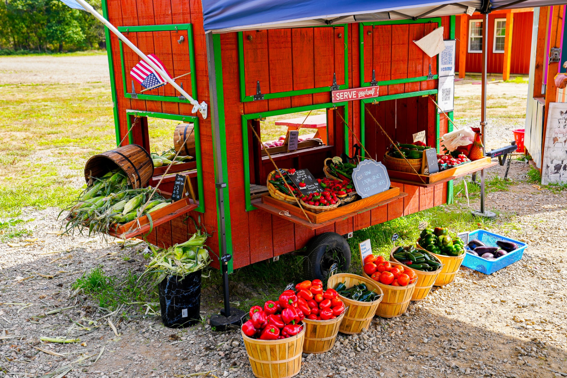 Self-serve farm stand with fresh produce